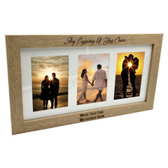 Personalised Wooden Triple Photo 6 x 4 Frame Custom Engraved Any Message - ukgiftstoreonline