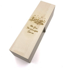 Personalised Wooden Wine Bottle Box, Engraved Thank you Gift - ukgiftstoreonline