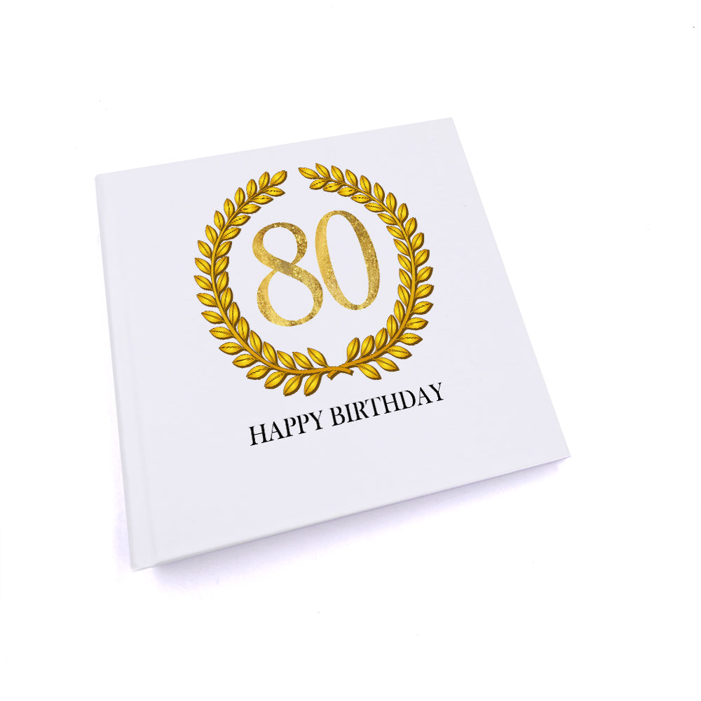 Personalised 80th Birthday Gift for Him Photo Album Gold Wreath Design