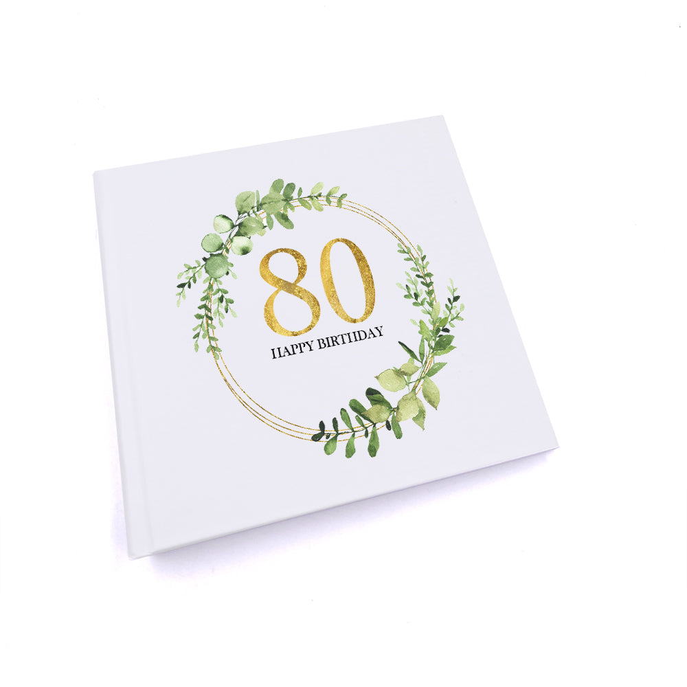 Personalised 80th Birthday Gift for her Photo Album Gold Wreath Design
