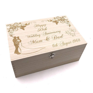 Raised Words Personalised Large Anniversary Floral Design Wooden Memories Keepsake Box - ukgiftstoreonline