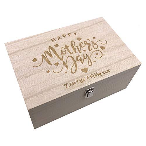 Raised Words Personalised Large Mothers Day Heart Design Wooden Keepsake Box - ukgiftstoreonline