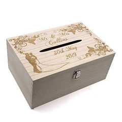 Raised Words Personalised Wedding Wooden Post Box with Slot Cards Drop in Memory Box - ukgiftstoreonline