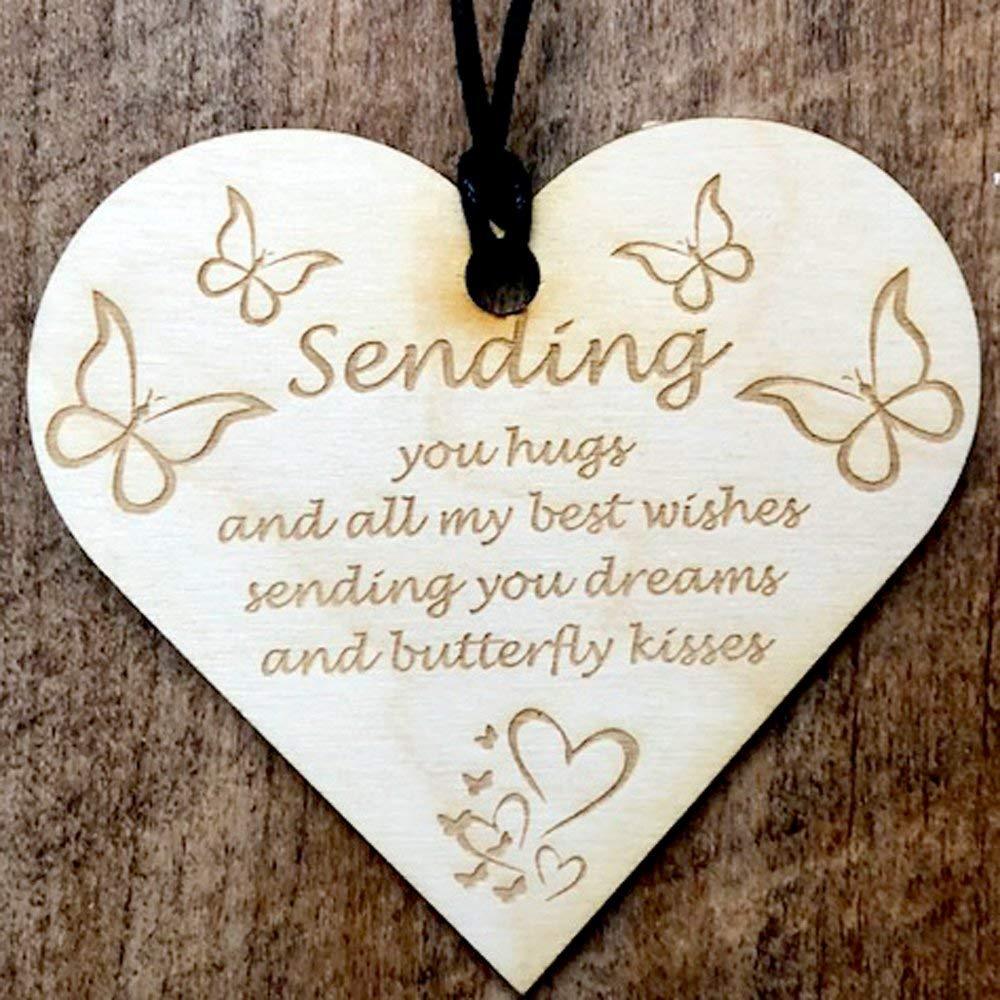 Sending You Hugs Kisses and Wishes Wooden Heart Plaque Gift - ukgiftstoreonline