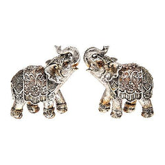 Set Of Two Antique Silver Finish Elephant Statue Ornament Figurines 285200 - ukgiftstoreonline