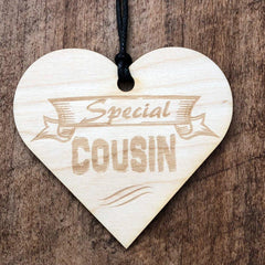 Special Cousin Wooden Hanging Heart Plaque Gift - ukgiftstoreonline