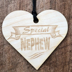 Special Nephew Wooden Hanging Heart Plaque Gift - ukgiftstoreonline