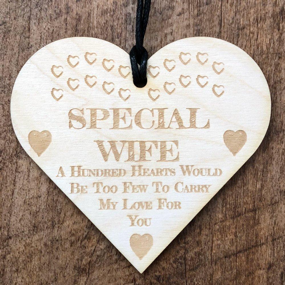 Special Wife Love Wooden Hanging Heart Plaque Gift - ukgiftstoreonline