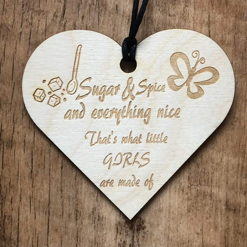 Sugar and Spice Little Girls Wooden Plaque Gift - ukgiftstoreonline