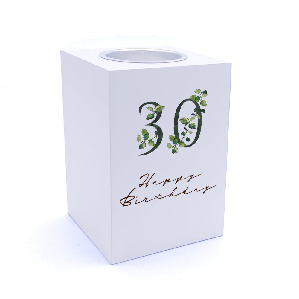Personalised 30th Birthday Green Leaf Design Gift Tea Light Holder