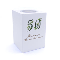 Personalised 50th Birthday Green Leaf Design Gift Tea Light Holder