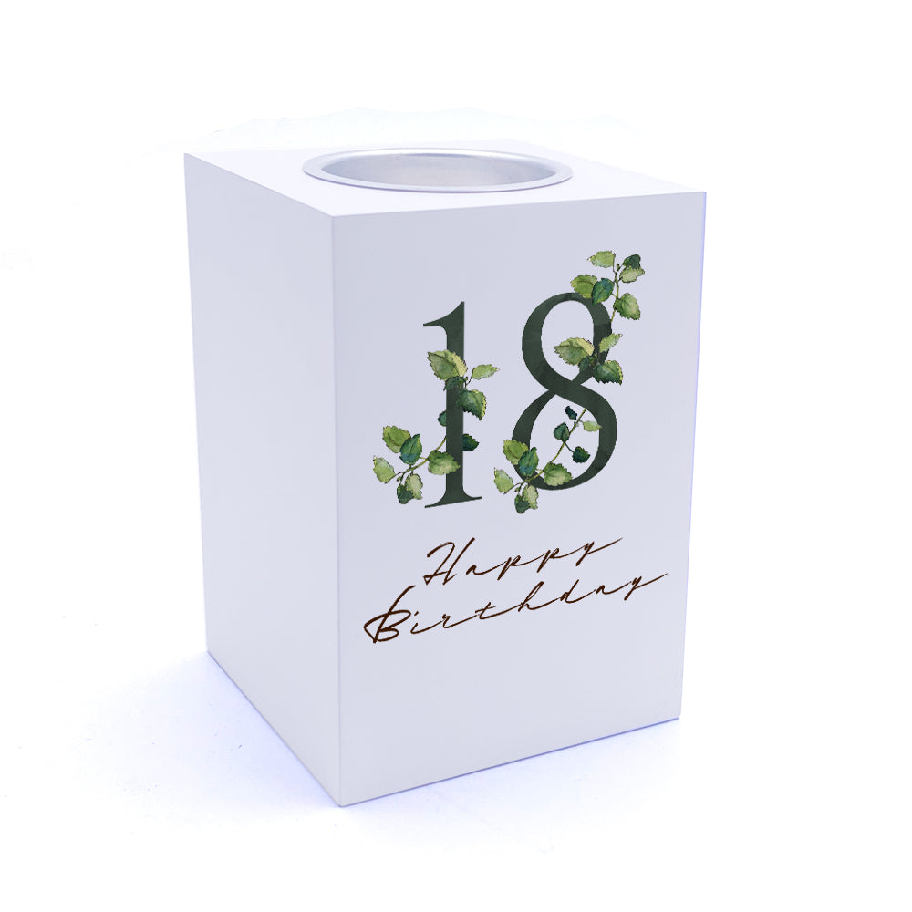 Personalised 18th Birthday Green Leaf Design Gift Tea Light Holder