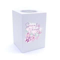 Personalised Special Nanny Pink & Purple Butterfly Gift Tea Light Holder