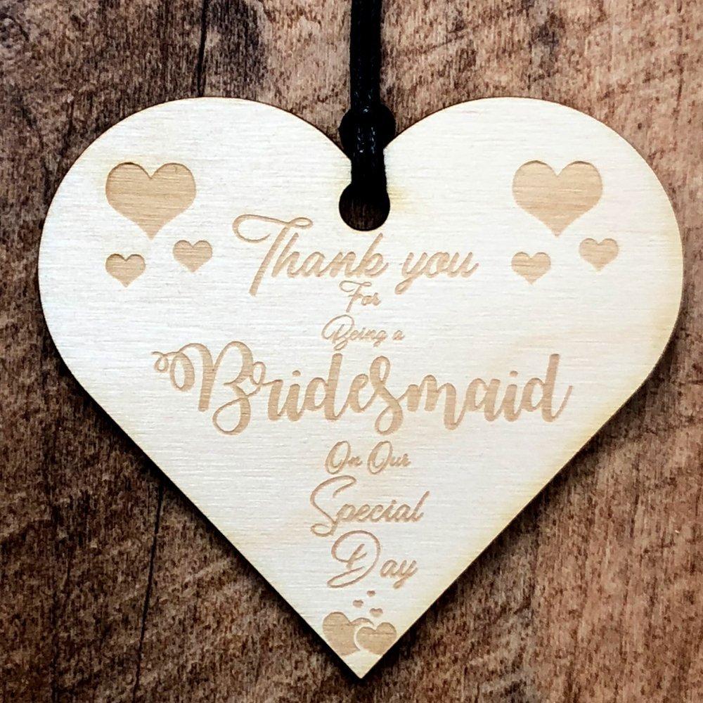 Thank You Bridesmaid Wooden Hanging Heart Wedding Plaque Gift - ukgiftstoreonline