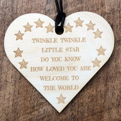 Twinkle Twinkle Little Star Baby Wooden Hanging Heart Plaque Gift - ukgiftstoreonline