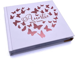 ukgiftstoreonline Auntie With Love Photo Album Keepsake Gift Butterfly Rose Gold Design - ukgiftstoreonline
