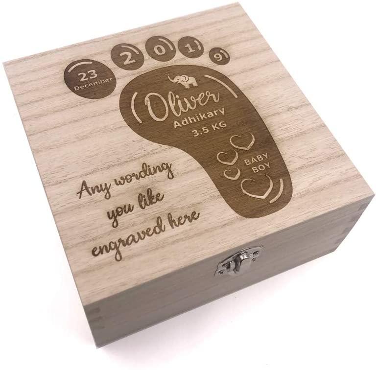 ukgiftstoreonline Baby Gift Engraved Personalised Keepsake Box With Footprint - ukgiftstoreonline