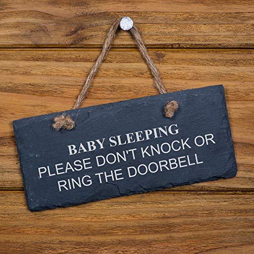 ukgiftstoreonline 'Baby sleeping Please don't knock or ring the doorbell' Slate Sign - ukgiftstoreonline