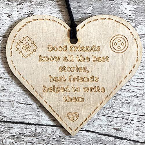 ukgiftstoreonline Best Friends Help Write Stories Button Range Wood Heart Gift - ukgiftstoreonline