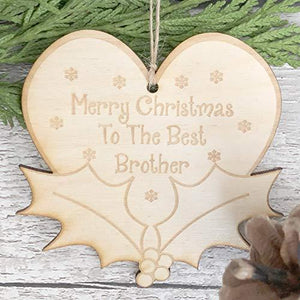 ukgiftstoreonline Brother Christmas Novelty Heart And Holly Wooden Plaque Gift - ukgiftstoreonline
