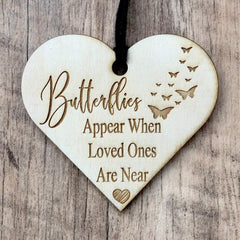 ukgiftstoreonline Butterflies Appear When Loved Ones Are Near Plaque Wooden Heart - ukgiftstoreonline