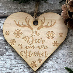 ukgiftstoreonline Christmas Oh Deer I Need More Alcohol Heart Wooden Plaque Gift - ukgiftstoreonline