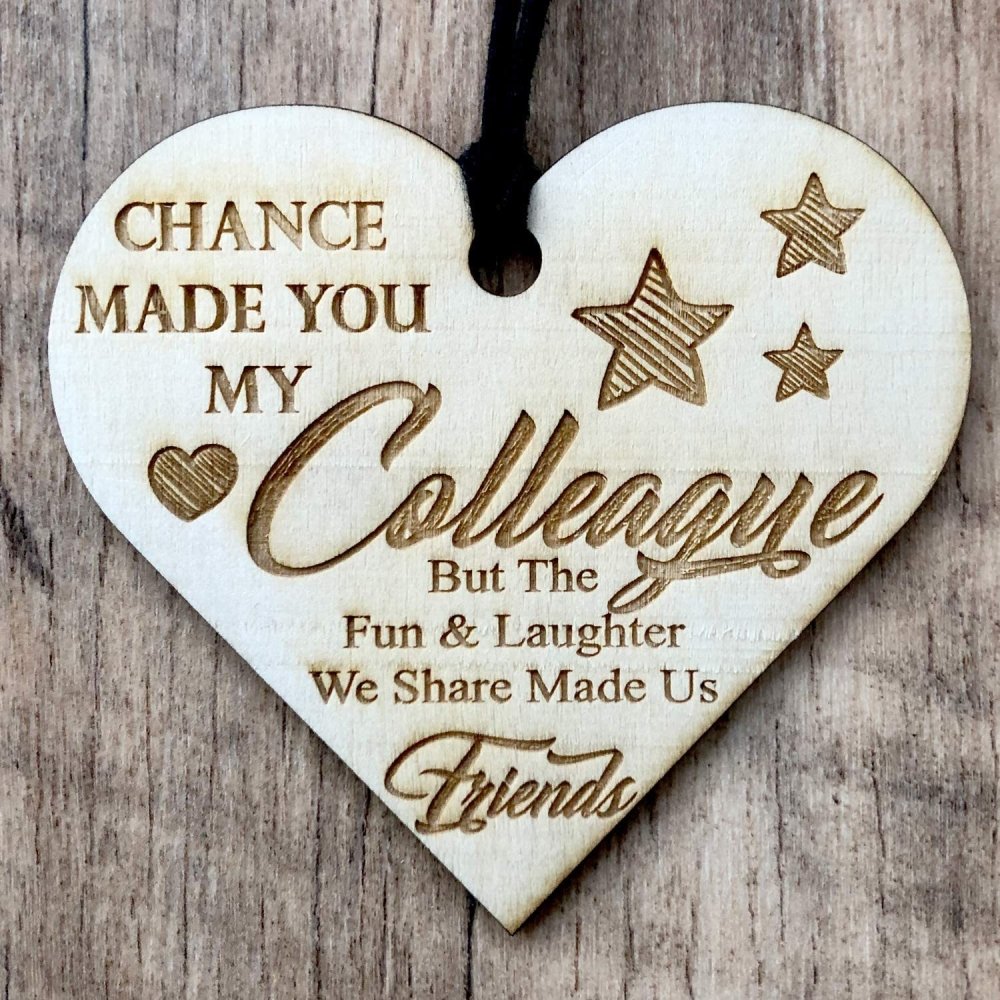 ukgiftstoreonline Colleagues Fun and Laughter Engraved Plaque Wooden Heart Gift - ukgiftstoreonline