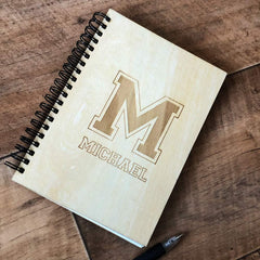 ukgiftstoreonline CUSTOM PERSONALISED INITIAL WOODEN NOTEBOOK - BOLD PATTERN Personalised Notebook ukgiftstoreonline