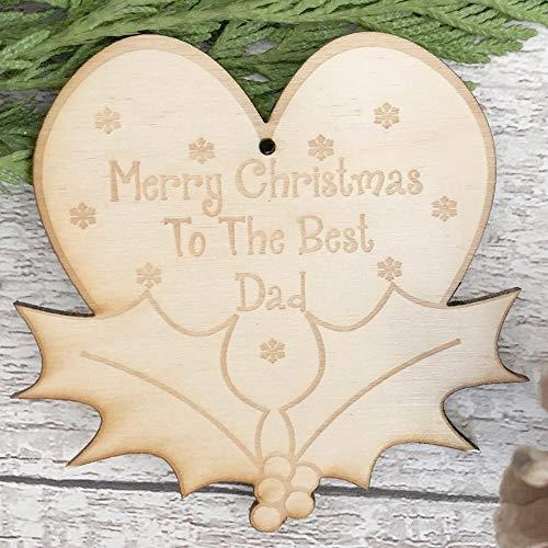 ukgiftstoreonline Dad Christmas Novelty Heart And Holly Wooden Plaque Gift - ukgiftstoreonline