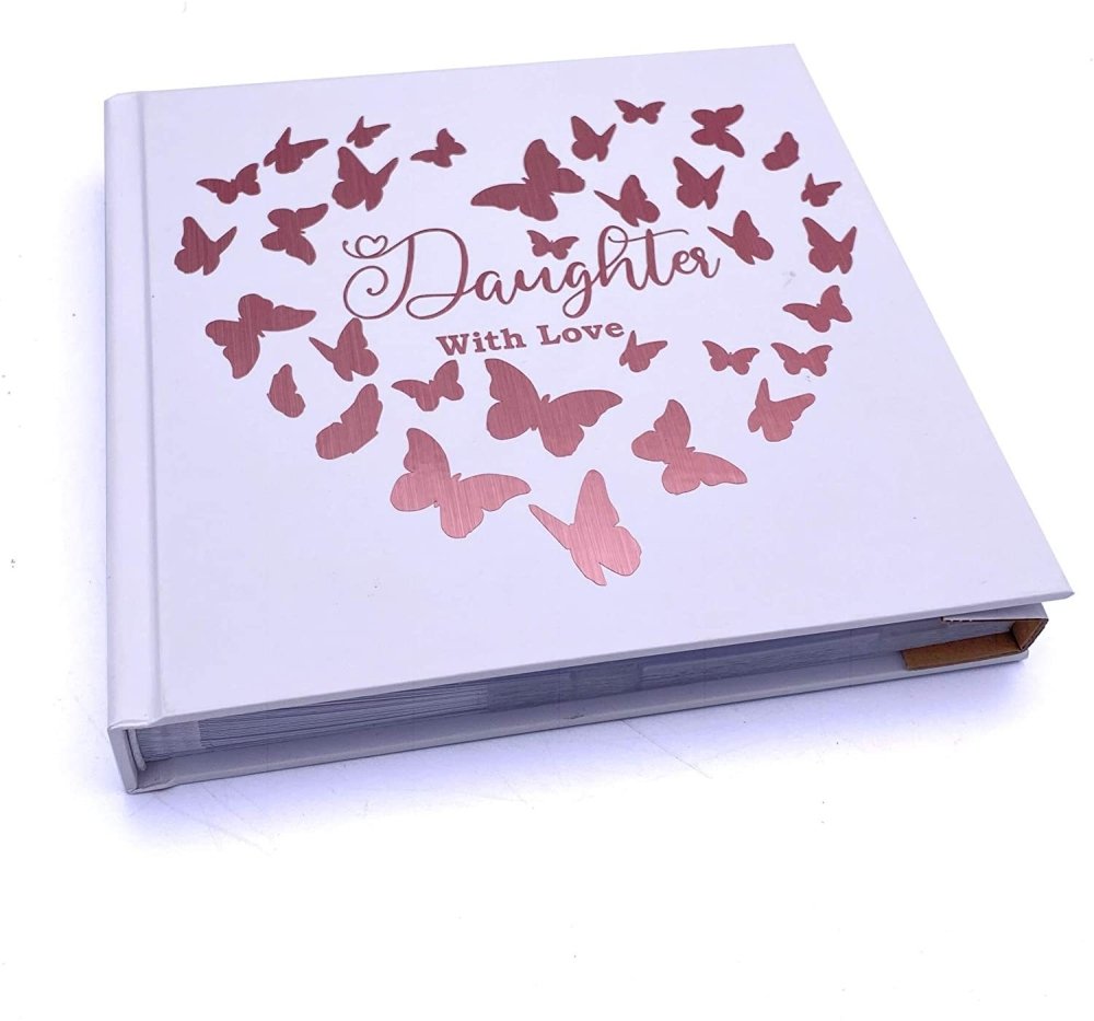 ukgiftstoreonline Daughter With Love Photo Album Keepsake Gift Butterfly Rose Gold Design - ukgiftstoreonline