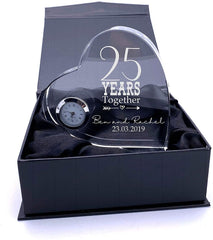 ukgiftstoreonline Engraved Heart Crystal Glass Clock Any 1st, 5th, 10th, 25th, 30th, 40th, 50th, 60th - ukgiftstoreonline