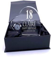 ukgiftstoreonline Engraved Heart Crystal Glass Clock Any Birthday Gift 18th, 21st, 30th, 40th, 50th, 60th, 70th, 80th, 90th - ukgiftstoreonline