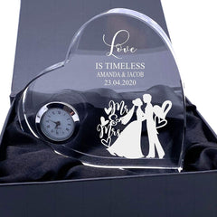 ukgiftstoreonline Engraved Heart Crystal Glass Clock Wedding Gift Or Wedding Present - ukgiftstoreonline