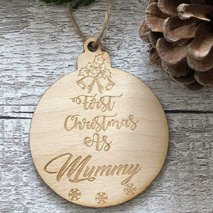 ukgiftstoreonline First Christmas As A Mummy Hanging Decoration Wood Bauble Gift - ukgiftstoreonline