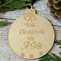 ukgiftstoreonline First Christmas As A Sister Hanging Decoration Wood Bauble Gift - ukgiftstoreonline