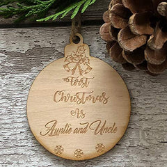 ukgiftstoreonline First Christmas As Auntie and Uncle Hanging Decoration Wood Bauble Gift - ukgiftstoreonline