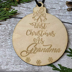 ukgiftstoreonline First Christmas As Grandma Hanging Decoration Wood Bauble Gift - ukgiftstoreonline