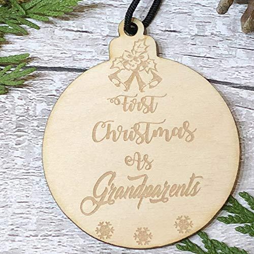 ukgiftstoreonline First Christmas As Grandparents Hanging Decoration Wood Bauble Gift - ukgiftstoreonline