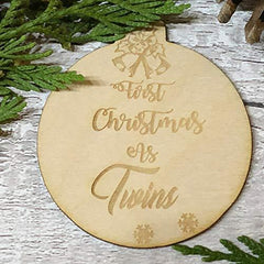 ukgiftstoreonline First Christmas As Twins Hanging Decoration Wood Bauble Gift - ukgiftstoreonline