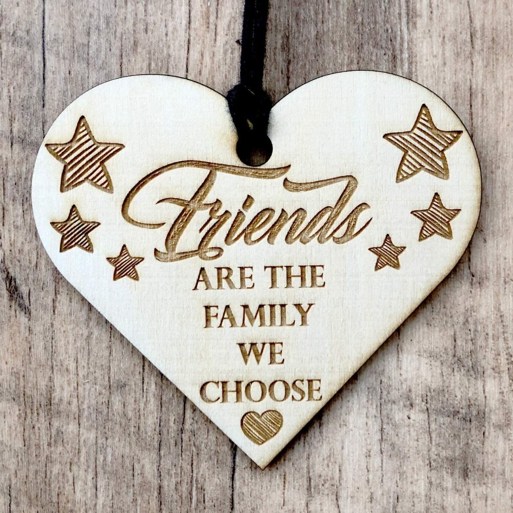 ukgiftstoreonline Friends Are The Family We Choose Engraved Plaque Wooden Heart Gift - ukgiftstoreonline