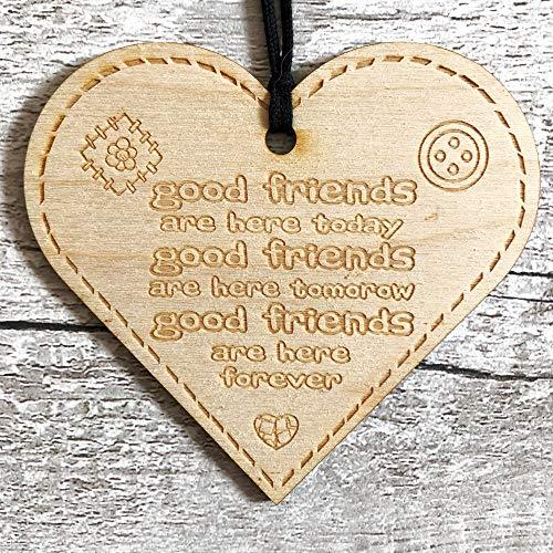 ukgiftstoreonline Good Friends Are Here Forever Button Range Wood Heart Gift - ukgiftstoreonline
