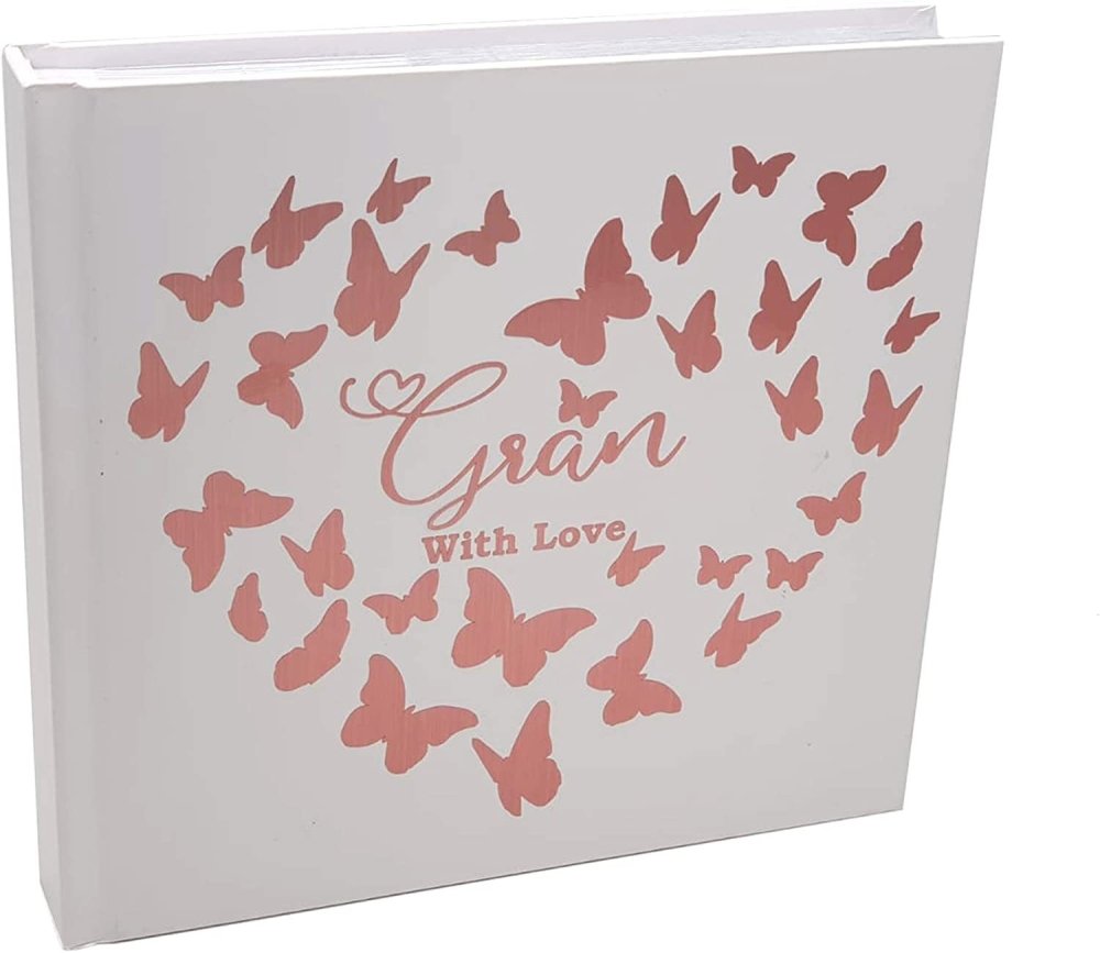 ukgiftstoreonline Gran With Love Photo Album Keepsake Gift Butterfly Rose Gold Design - ukgiftstoreonline