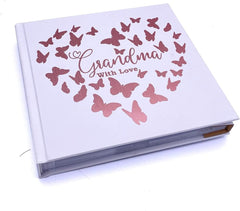 ukgiftstoreonline Grandma With Love Photo Album Keepsake Gift Butterfly Rose Gold Design - ukgiftstoreonline