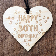 ukgiftstoreonline Happy 30th Birthday Stars Hanging Heart Plaque Gift - ukgiftstoreonline
