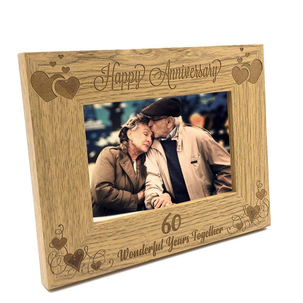 ukgiftstoreonline Happy 60th Anniversary Wooden Photo Frame Gift - ukgiftstoreonline