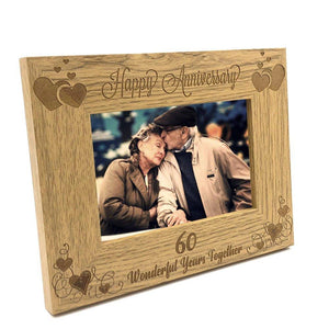 ukgiftstoreonline Happy 60th Anniversary Wooden Photo Frame Gift - ukgiftstoreonline
