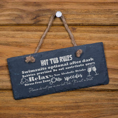 ukgiftstoreonline Hot Tub Rules Novelty Hanging Garden Stone Slate Plaque Pool Funny Gift - ukgiftstoreonline