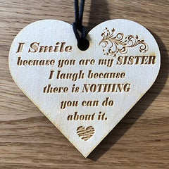 ukgiftstoreonline I Smile Because You Are My Sister Gift Engraved Wooden Plaque - ukgiftstoreonline