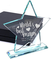 ukgiftstoreonline Large Jade Glass Personalised Star Trophy World's Best Mum In Presentation box - ukgiftstoreonline
