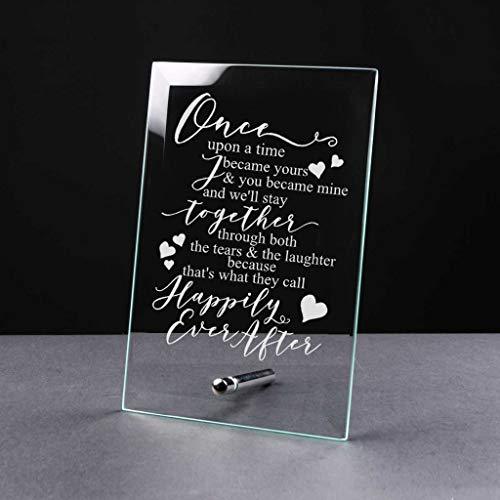 ukgiftstoreonline Love Gift Happily Ever After Engraved Glass Plaque - ukgiftstoreonline